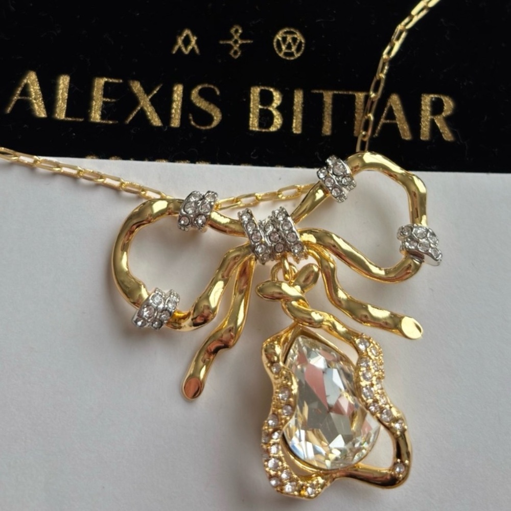 ALEXIS BITTAR • Brut Gold Bow Love Knot CZ Necklace